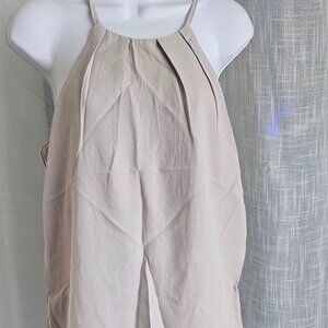 Women's Tank & High-Waist Shorts Set - Comfortable Polyester Beach Khaki Size M